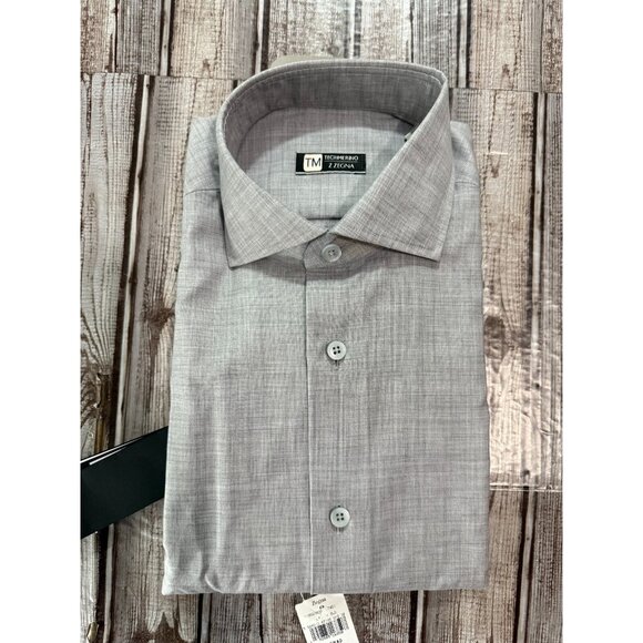 Z Zegna TechMerino wool drop 8 dress Shirt size 38  color light grey NWT $395 - Picture 1 of 3